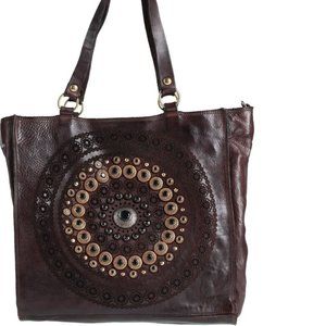 Campomaggi Studded Larimar Shopper Zip Top Double Handles NWT Brown